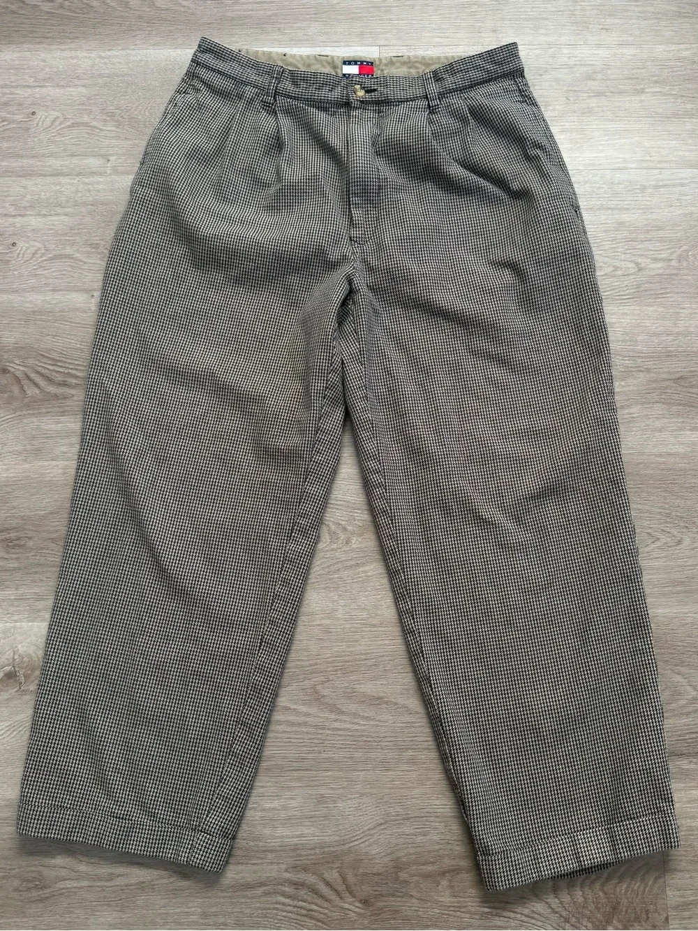 Vintage 90s Tommy Hilfiger High Waist Pleated Houndstooth Pants ACTUAL Sz 32x27